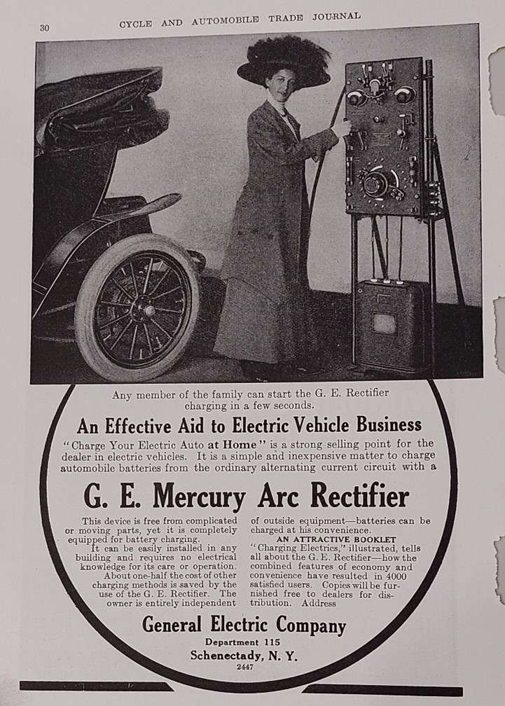 Anuncio “Charge Your Electric Auto at Home” General Electric Company.
Cargadores vehículos eléctricos.
