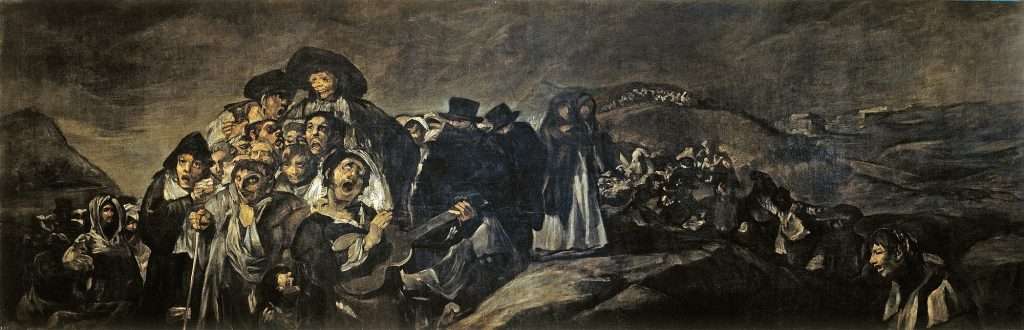 La romería de San Isidro, de Goya. Óleo sobre muro trasladado a lienzo.140*438.(1819-1823)