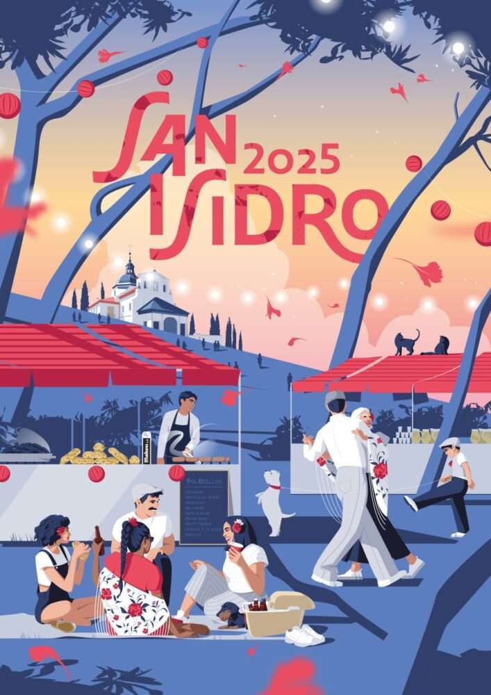 Cartel de San Isidro 2025, que representa la pradera. Obra de Javier Navarrete, El Chico Llama