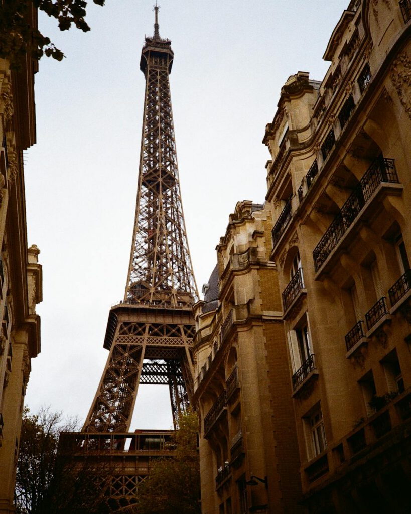 scenic street view of eiffel tower in paris